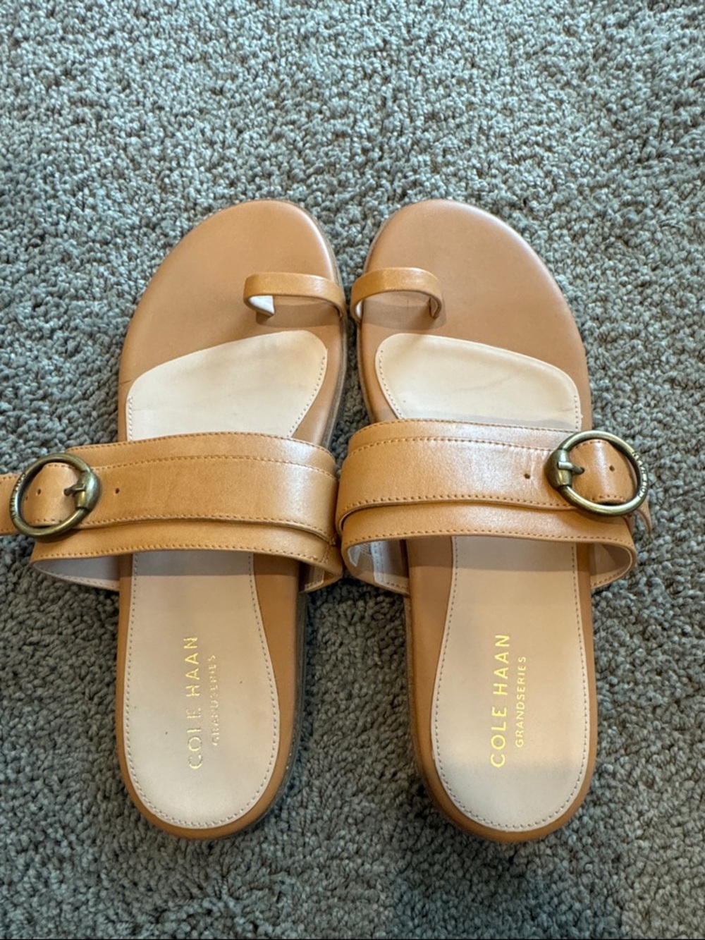 Cole Haan Tan Leather Toe-Loop Slide Sandals with Buckle